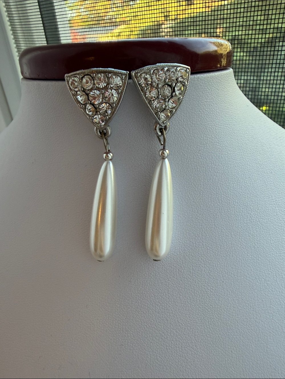 Vintage Hollycraft Rhinestone & Pearl Drop Earrings – Signed HOLLYCRAFT ©